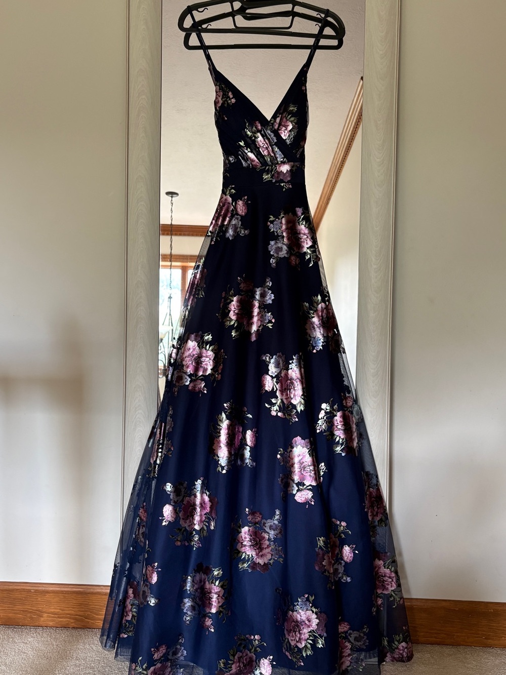City Studio Navy Floral Maxi Dress with Pink Accents
